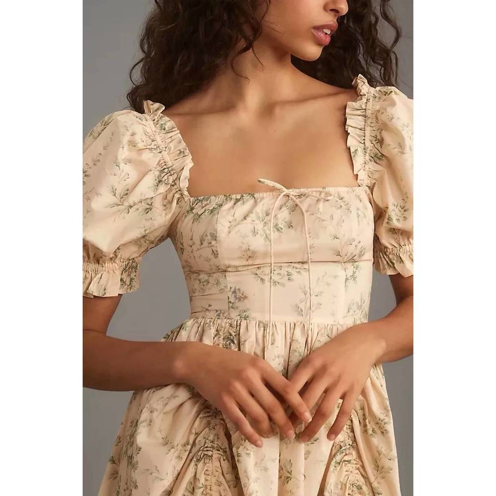 NEW SELKIE anthropologie selkie puff-sleeve mini dress in villa - Picture 3 of 5